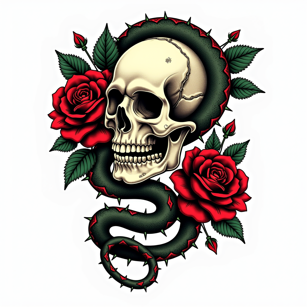 Crânio & Serpente Floral Neo-Tradicional